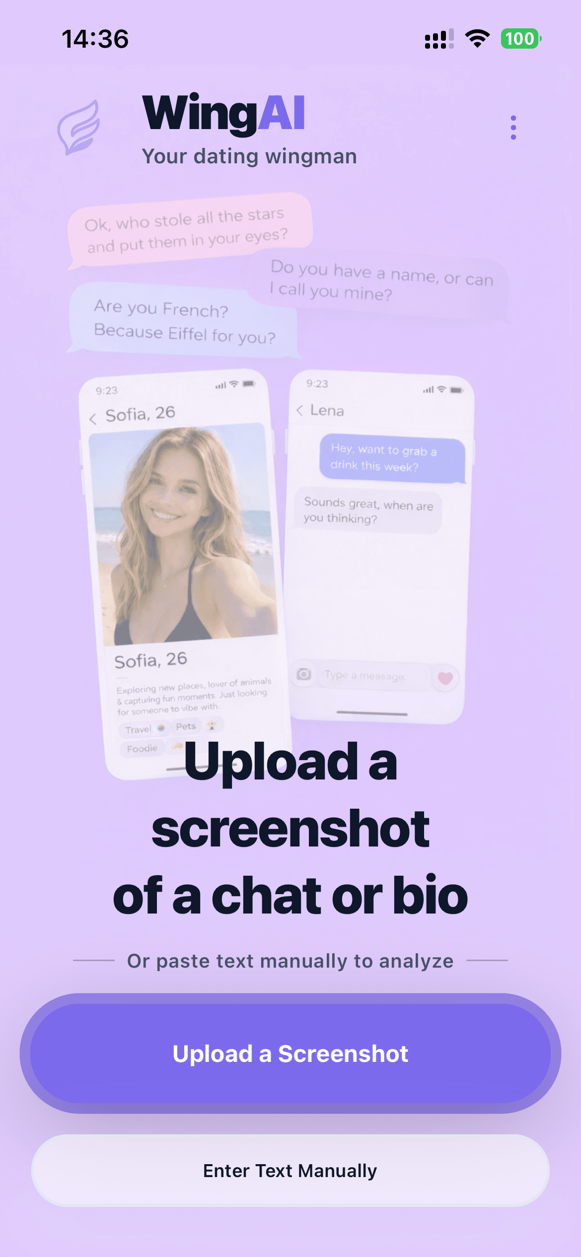 ChatWing home screen overview